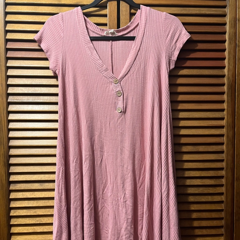See You Monday Pink Ribbed Midi Dress